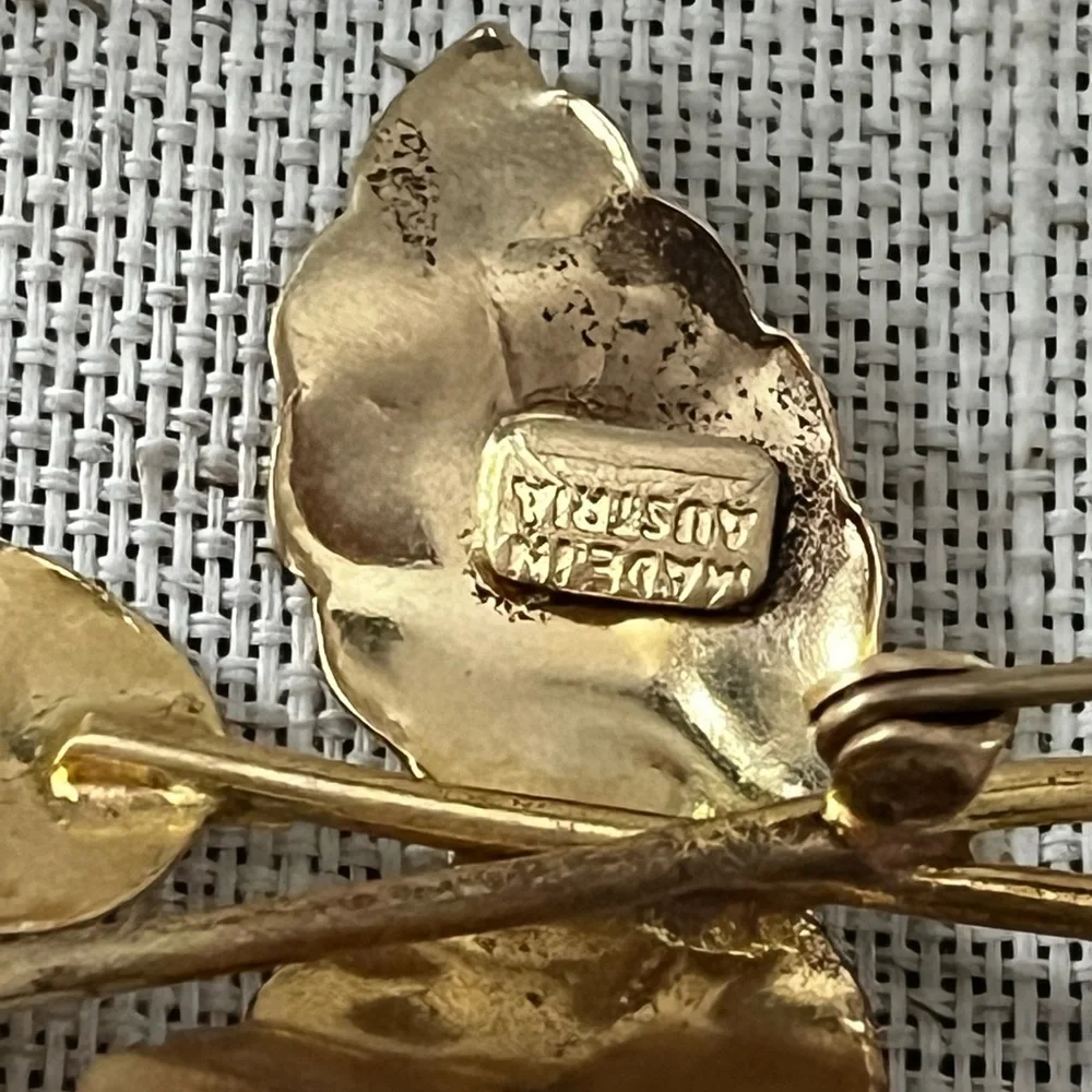 Gold large Rose Brooch made in Austria Vintage